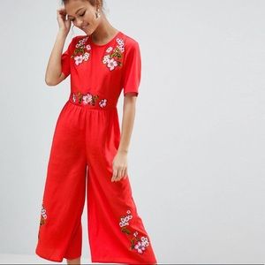 ASOS Embroidered Red Tea Jumpsuit